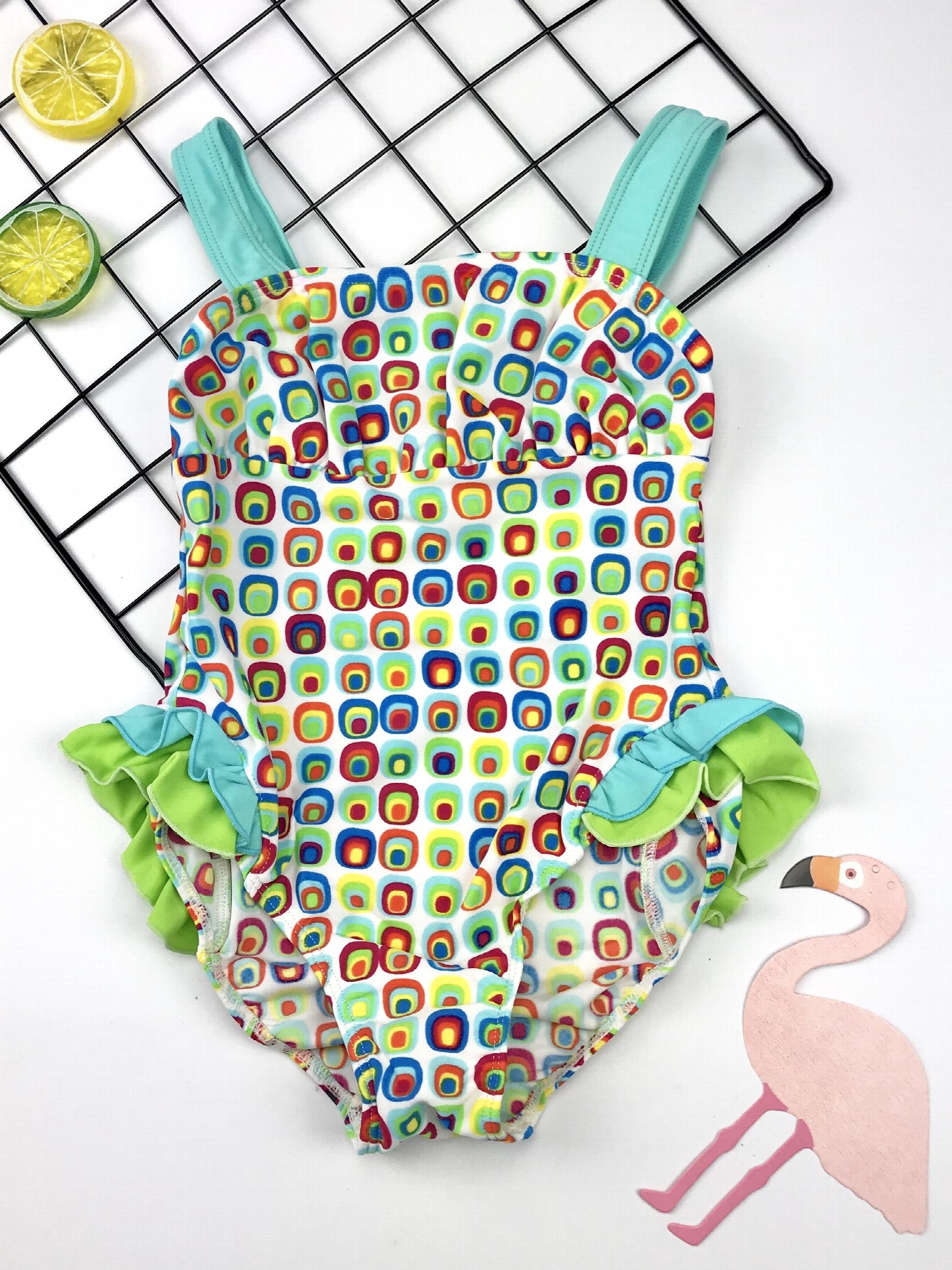 Toddler Girl's Geometric Pattern Onesie Swimsuit Ruffle Tankini Camisole