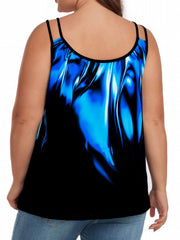 Casual Tank Top Women's Plus Aurora Print Split Strap Round Neck