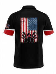 Men's Casual Bowling Print Lapel Short Sleeve Shirt