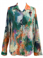 Allover Print Button Up Long Sleeve Blouse