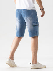 Men's Distressed Denim Shorts with Flap Pockets