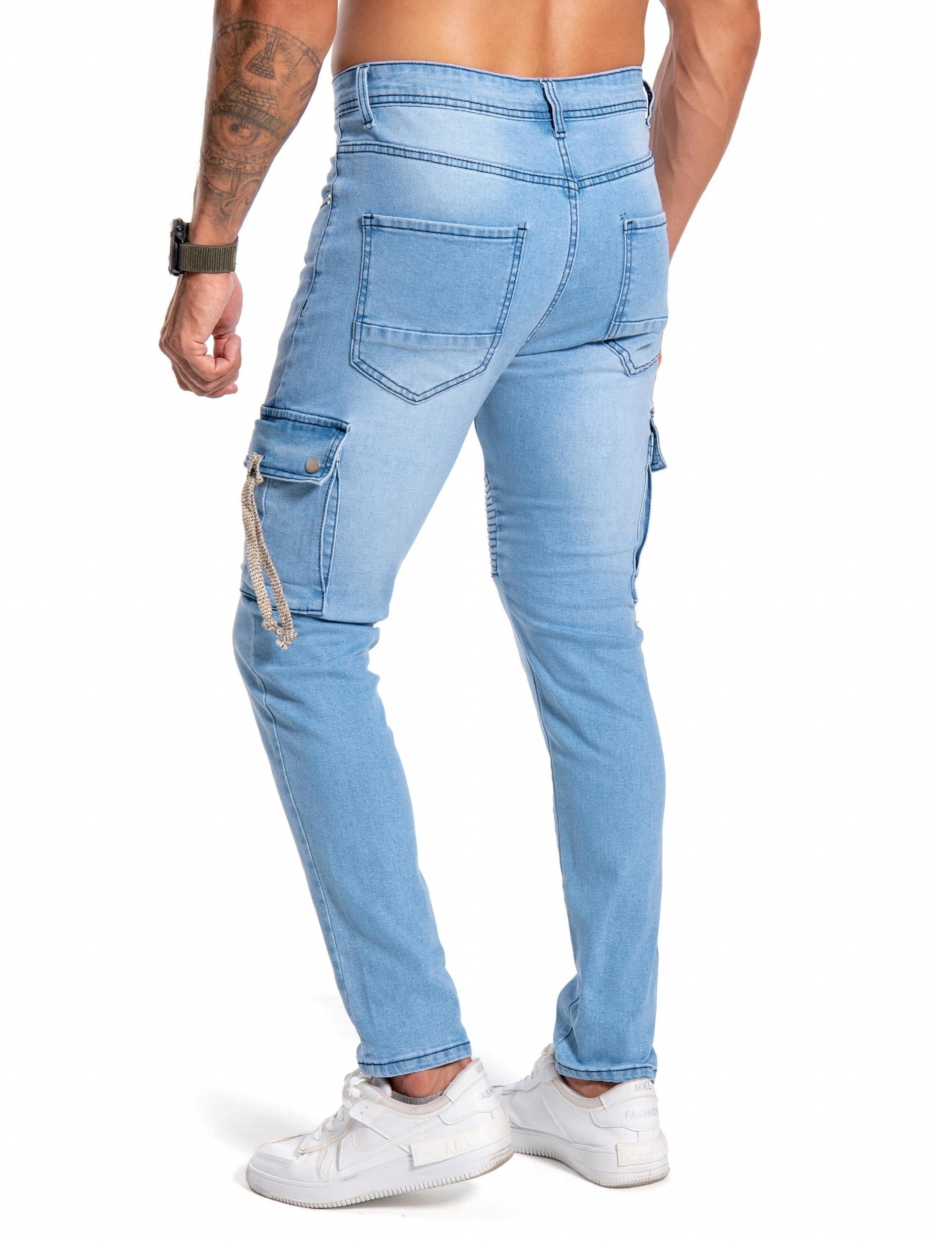 Men's Slim Fit Pocket Jeans Casual Street Style Distressed Denim Pants
