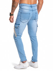 Men's Slim Fit Pocket Jeans Casual Street Style Distressed Denim Pants