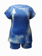Tie Dye Top & Shorts Set Women's Plus Casual Outfit