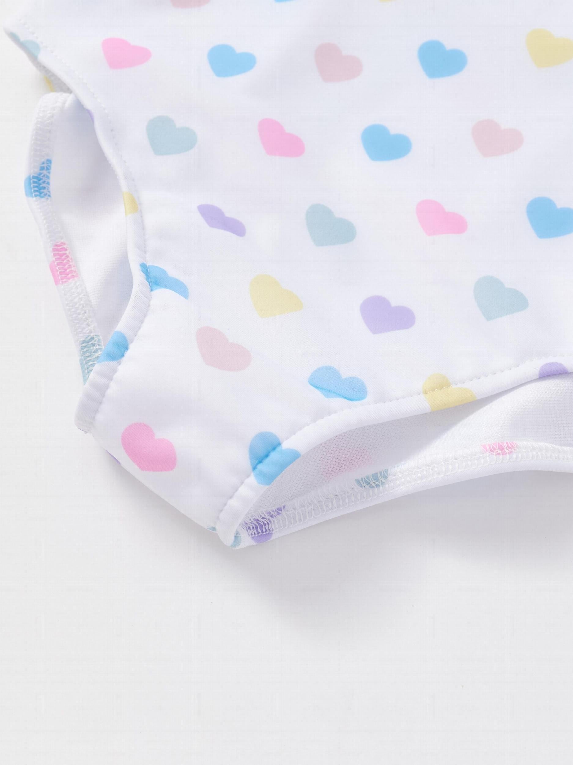 Girl's Heart Print Swimsuit Doll Collar Long Sleeve Bathing Suit