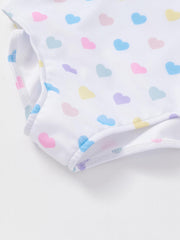 Girl's Heart Print Swimsuit Doll Collar Long Sleeve Bathing Suit