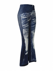 Denim Print Bell Bottom Pants Women's Activewear