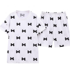 Bow Knot Print Short Sleeve Pajama Set