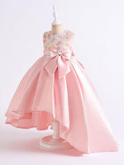 Girls High Low Ball Gown Dress Gradient Hearts Bow Waist Sleeveless