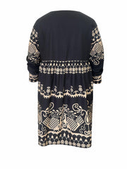 Boho Dress Women's Plus Tribal Print Long Sleeve Deep V Neck Mini