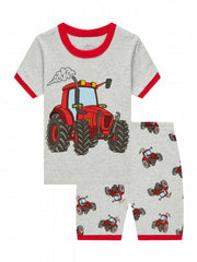 2pcs Boys Excavator Print Top & Shorts Sets Comfy Pajamas