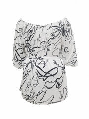 Women's Plus Graffiti Print Off Shoulder Top & Shorts Set