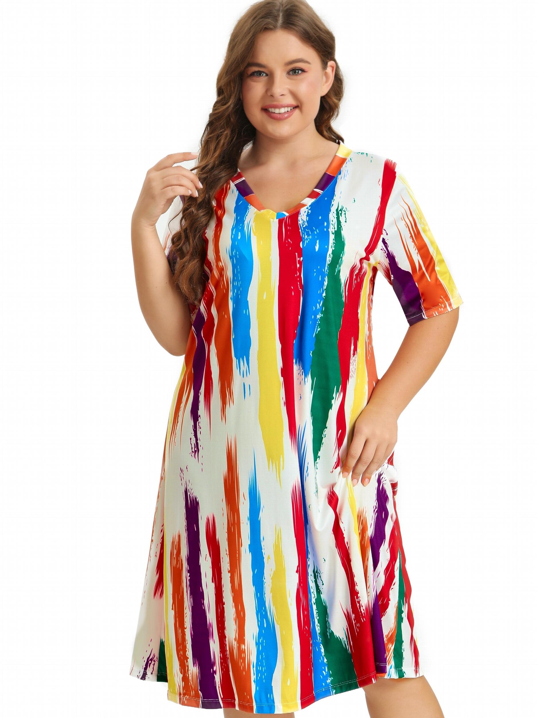 Rainbow Striped Tee Sleep Dress