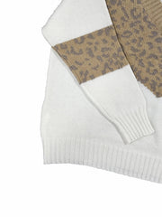 Colorblock Leopard Print V Neck Sweater