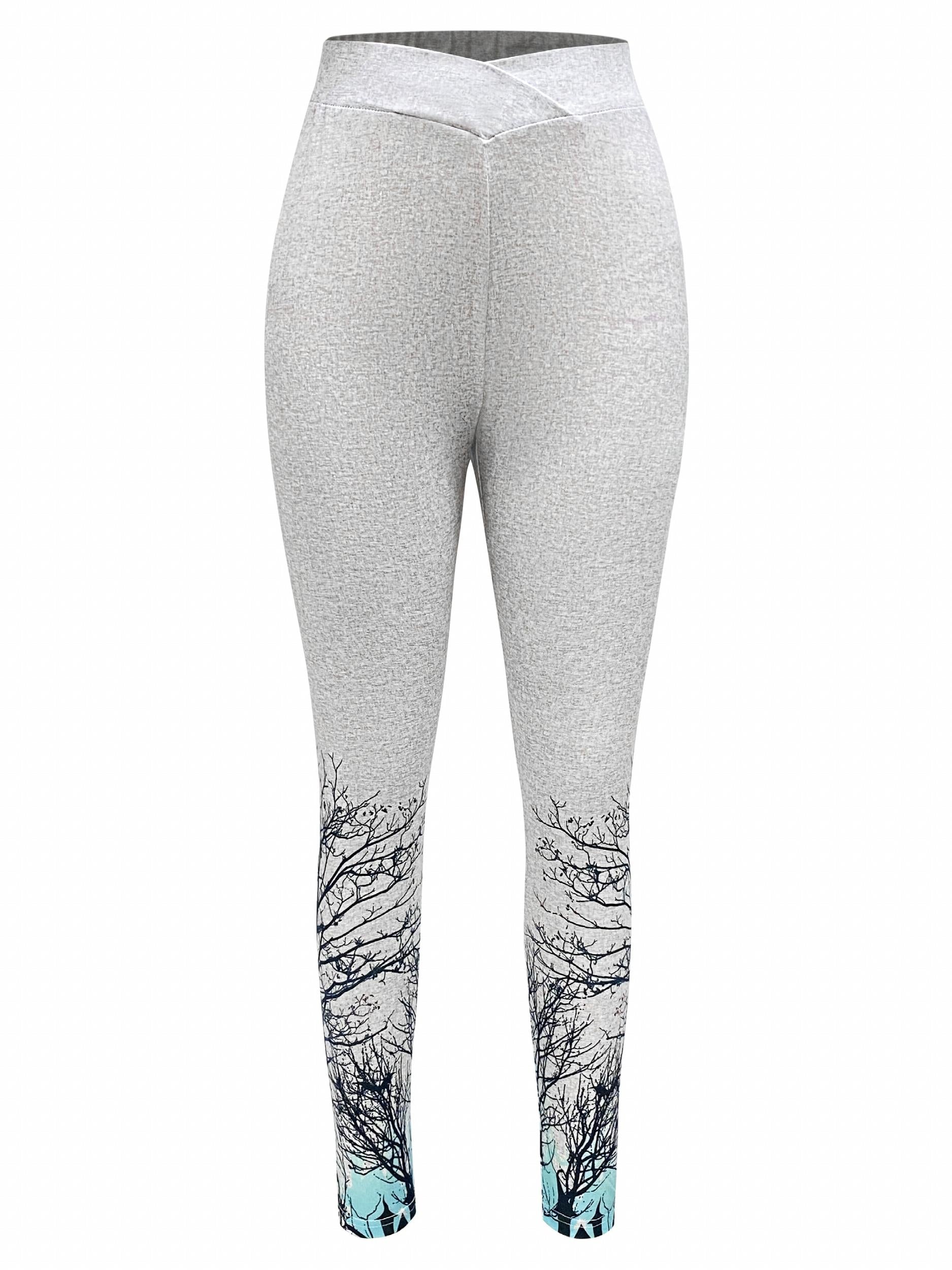 Branch Print Skinny Leggings High Waist Stretchy Leggings Women's Clothing