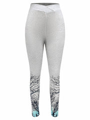 Branch Print Skinny Leggings High Waist Stretchy Leggings Women's Clothing