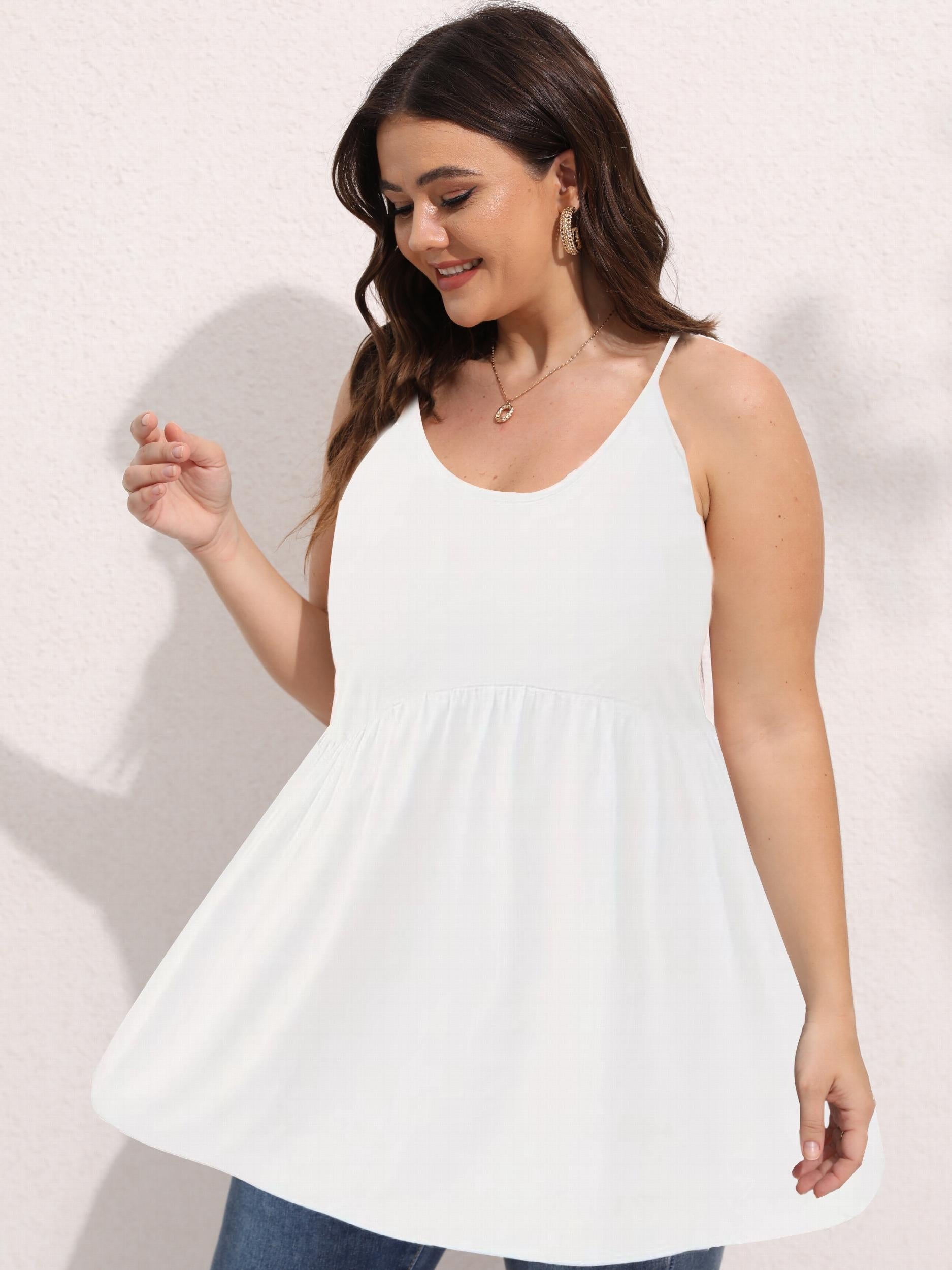 Cami Top Women's Plus Plain Ruched Peplum Cami Top