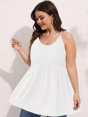 Cami Top Women's Plus Plain Ruched Peplum Cami Top