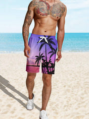 Beach Sunset Print Shorts Drawstring Summer Pool Quick Dry Lounge Shorts