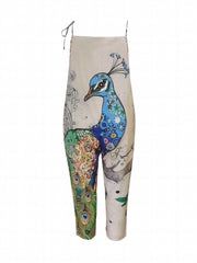 Peacock Print Tie Shoulder Cami Jumpsuit