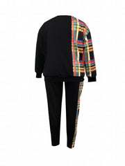 Women's Plus Colorblock Plaid Print Sweatshirt & SweatPants Set