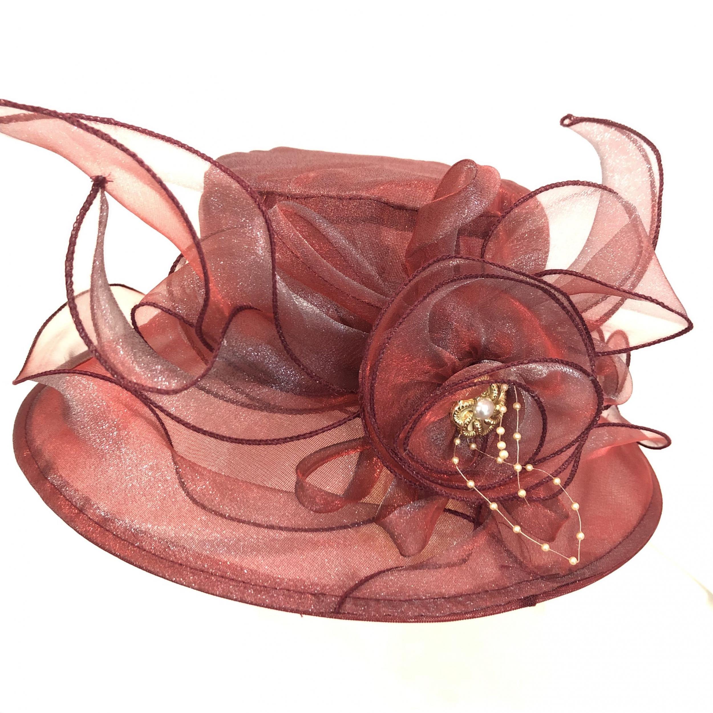 Mesh Flower Decor Derby Hat Organza Sun Hat Church Hat For Wedding Bridal