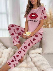 Lips Print Pajamas Set for Women