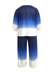 Women's Plus Tie Dye Long Sleeve Top & Wide Leg Pants Set