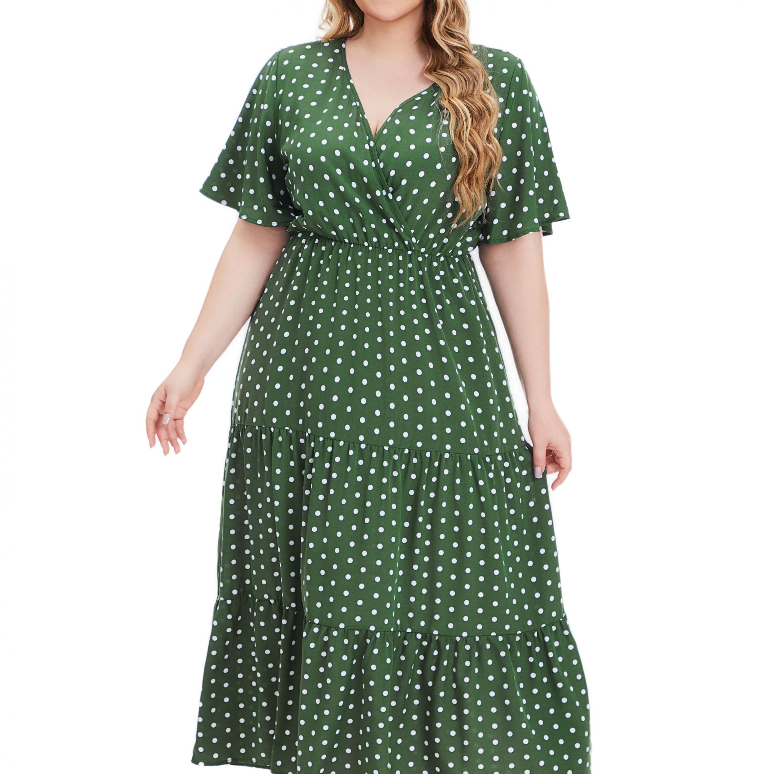 Boho Dress Women's Plus Polka Dot Print Surplice Neck