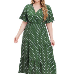 Boho Dress Women's Plus Polka Dot Print Surplice Neck