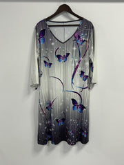 Women's Plus Butterfly Print Half Sleeve V Neck Dress