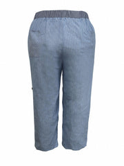 Striped Print Button Elastic Waist Trousers