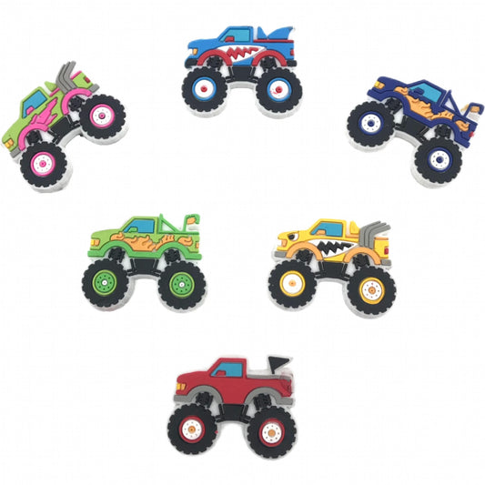 6pcs Trucks Racing Pattern Charms For Clogs PVC Shoes Decorative Accessories