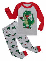Boys Dino Print Long Sleeve Pajama Set - 2pcs