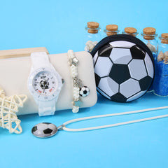 4pcs Boys' Quartz Watch Set Sport Style Silicone Strap Football Design