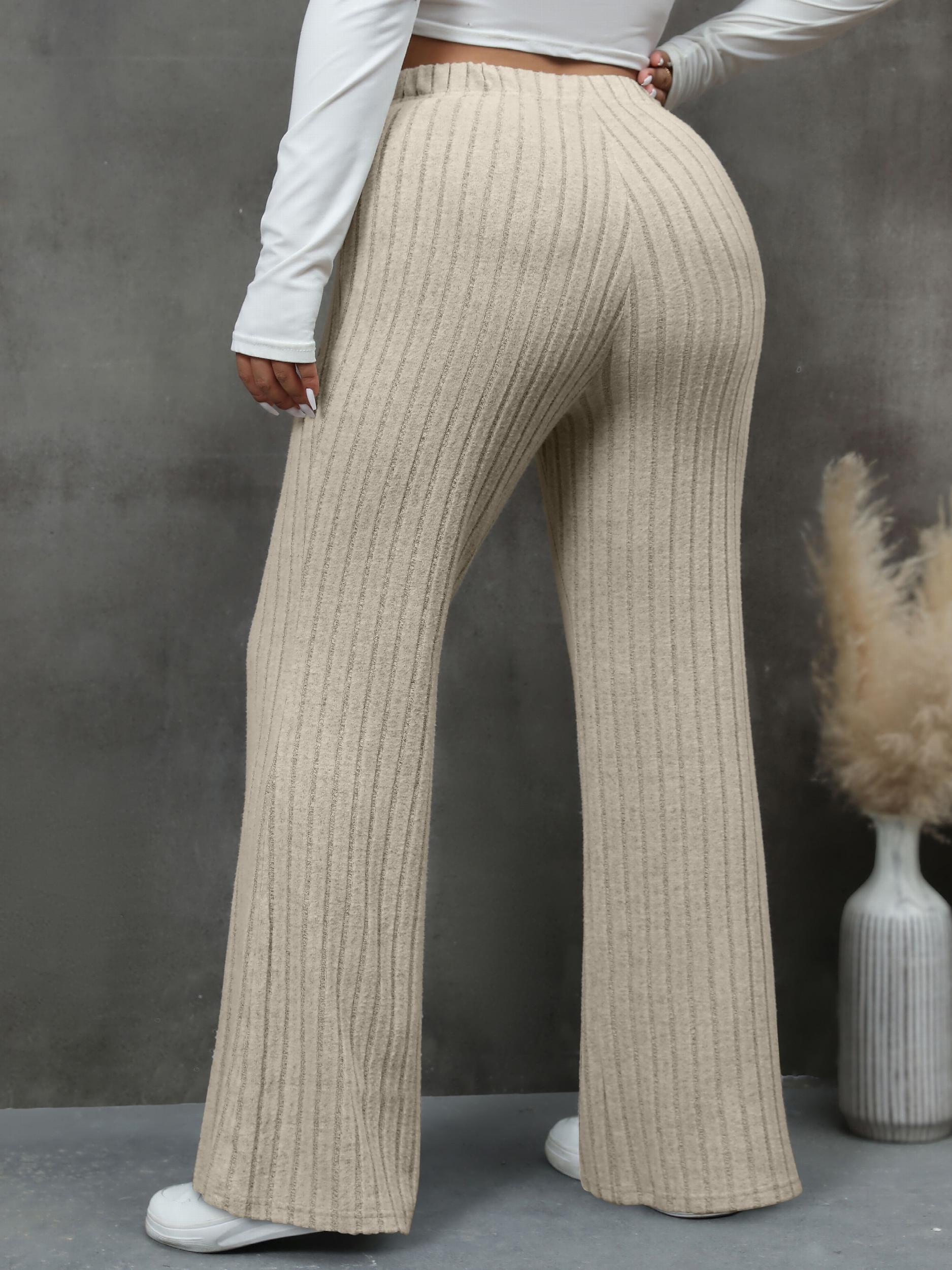 Ribbed High Rise Flare Leg Trousers
