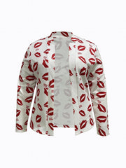 Lip & Letter Print Slim Fit Blazer