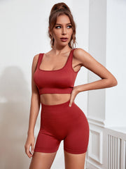 2-Piece High Stretch Sport Bra & Biker Shorts Set for Women