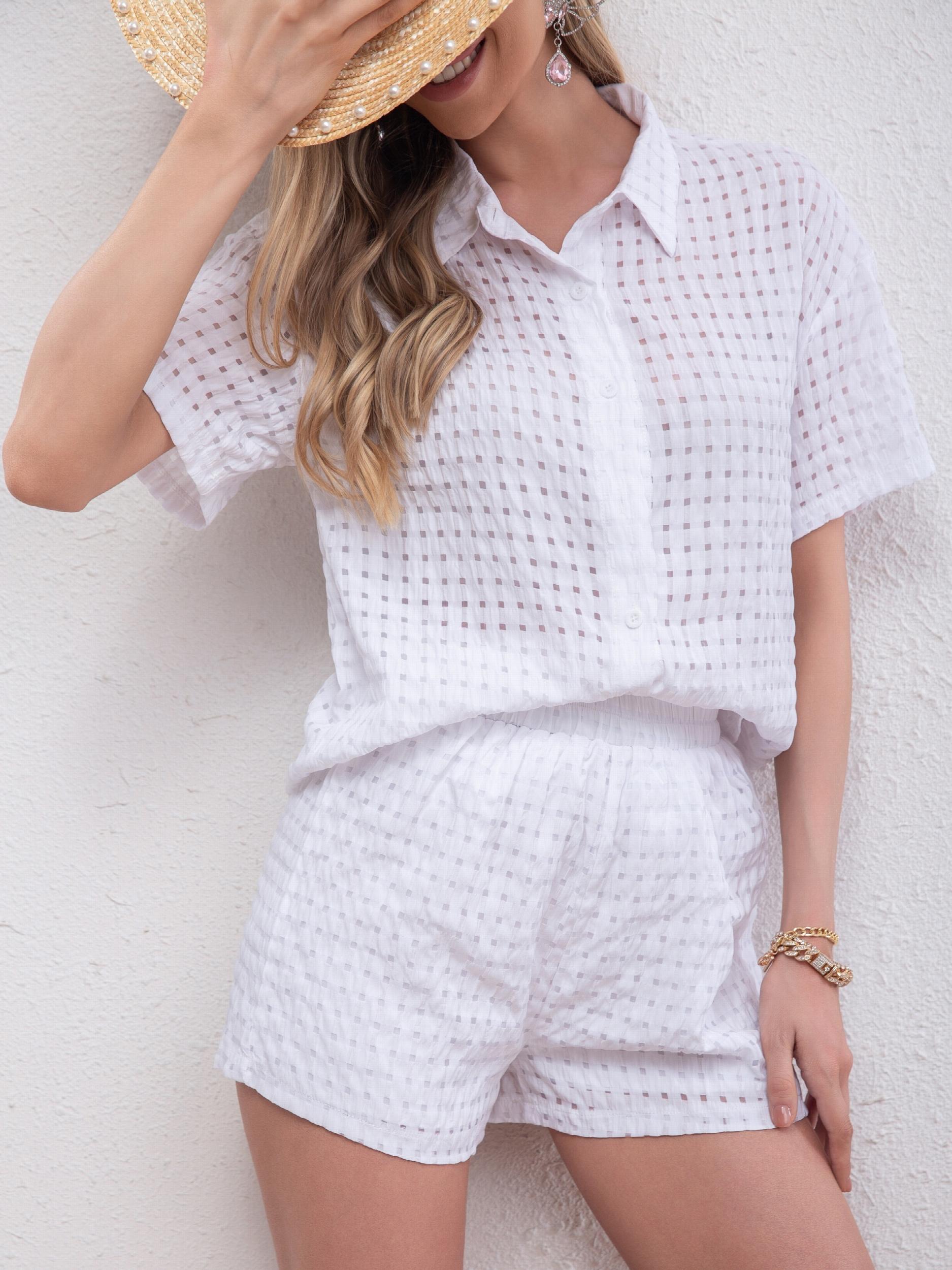Plaid Pattern Two piece Set Polo Collar Top & Shorts