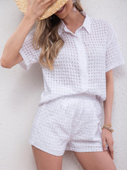 Plaid Pattern Two piece Set Polo Collar Top & Shorts