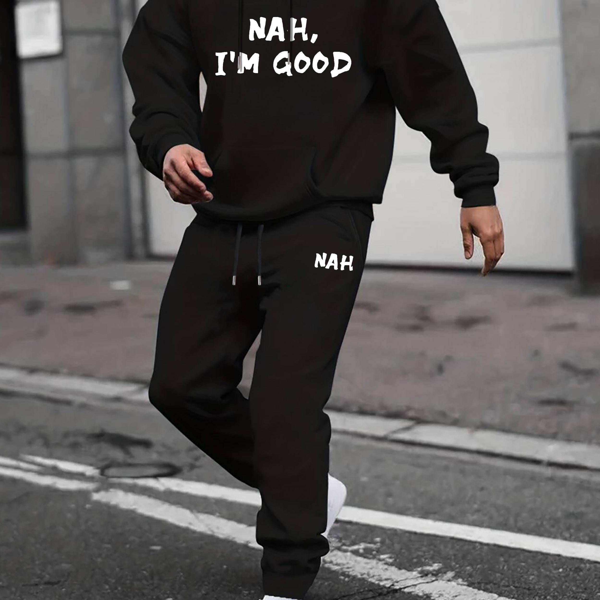 Men's Casual Crew Neck Long Sleeve T Shirt Hooded Sweatshirt Set