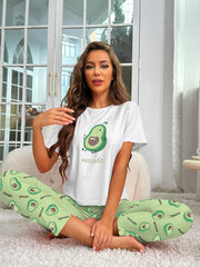 Avocado Print Pajama Set Short Sleeve Top & Pants Women's Sleepwear