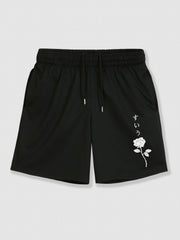 Men's Rose Print Drawstring Shorts with Pockets