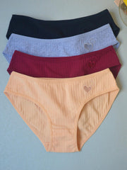 4 Pcs Heart Embroidery Briefs Soft & Comfy Panties Women's Lingerie