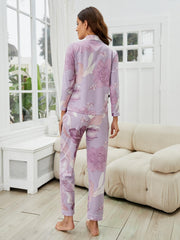 Floral Print Light Purple Pajamas Set for Women
