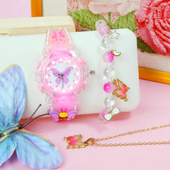 Girls' Glowing LED Watch Set with 3D Silicone Strap & Necklace