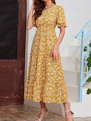 Floral Print High Waist Dress Maxi Casual Dress Women's