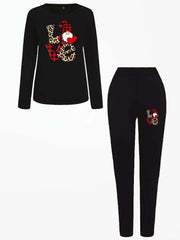 Women's Plus Letter & Dwarf Print Top & Leggings Set