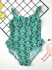 Toddler Girl's Geometric Pattern Onesie Swimsuit Ruffle Tankini Camisole