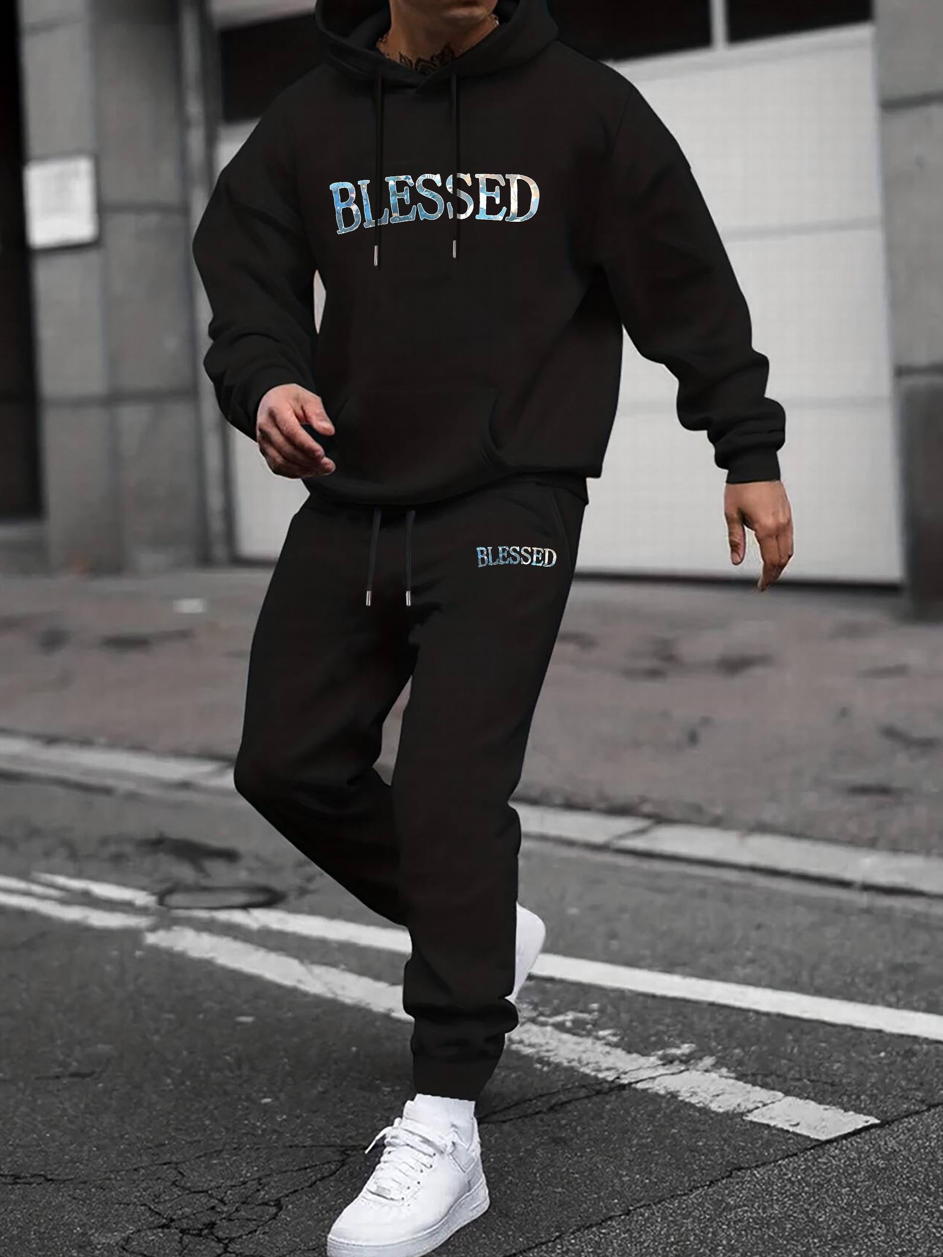 Men's Casual Long Sleeve T Shirt Hooded Sweatshirt & Sweatpants Joggers Set